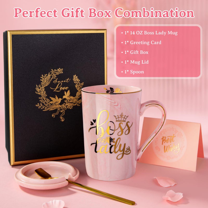 Biching Boss Lady Gifts for Women - Unique Birthday Gift for Women, Friend, Coworkers, Colleagues, Boss Female - Appreciation Mothers Day Gifts - 14Oz Marble Ceramic Coffee Mug Pink - Image 2